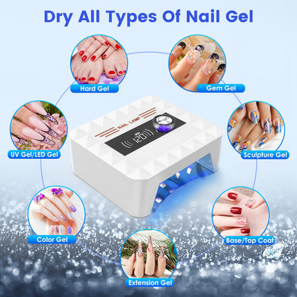 1 Stuk 120W Koordlose UV Naellamp Herlaaibare Gel Genesende Lamp Gel Politoer Lig Naeldroër Met LED-skerm 1S Tot 120S Tydinstelling 30 LED-krale Vir Salon En Huis