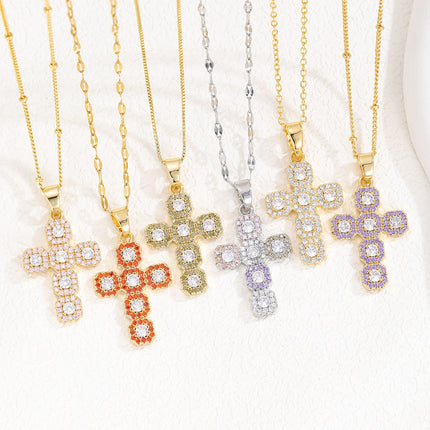 Fashionable Personalized Cross Pendant With Colorful Zircon