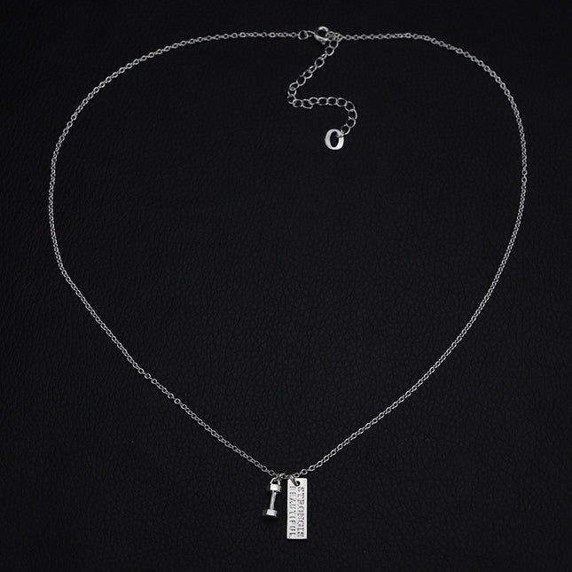 S925 Sterling Silver Jewelry Fitness Necklace Dumbbell Pendant