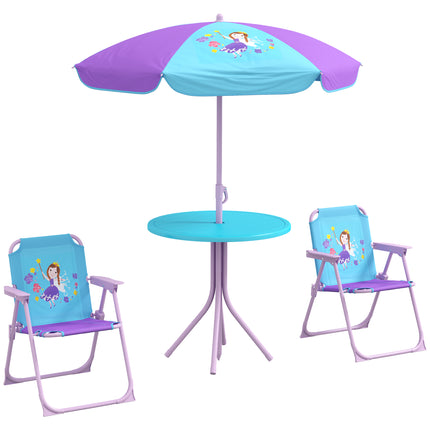 Kinderspiekniektafel-en-stoelstel, Feetjie-tema Buitelugtuinmeubels met Opvoubare Stoele, Verstelbare Sambreel