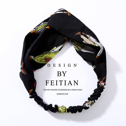 Fabric cross-knotted bow chiffon floral headband