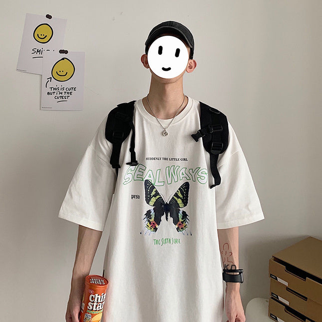 Butterfly print half sleeve top short sleeve