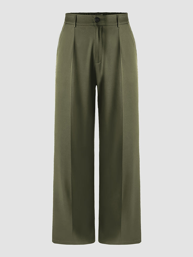 High Waist Plus Size Pocket Straight Skinny Casual Suit Pants - Draped Design