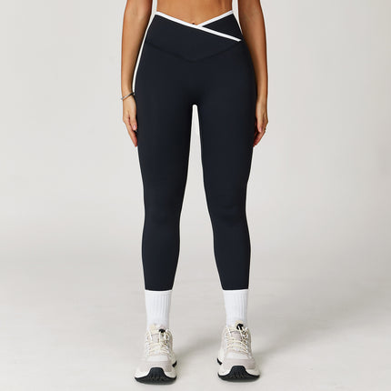 Nude Feel Skinny Yoga Pants Cross High Waist Contrast Color Women