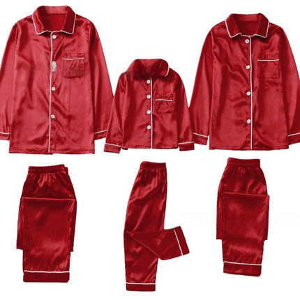 Children's Long-sleeved Parent-child Ice Silk Pajamas Suit