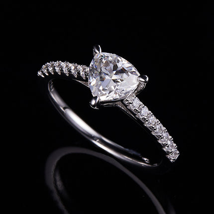 Triangular Moissanite Set With Top-quality Moissanite Luxury And Fashionable Light Luxury Jewelry Silver Ring S925 Silver Electroplated With Platinum