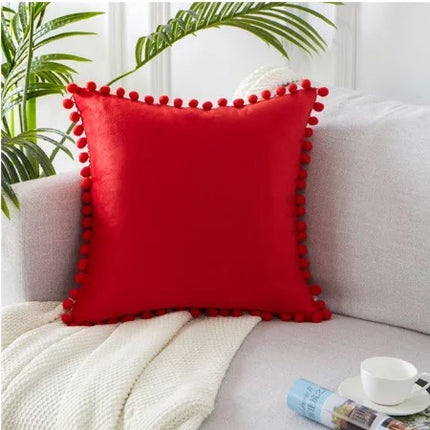 Ball ball lace pillow velvet solid color sofa short plush ball cushion cover