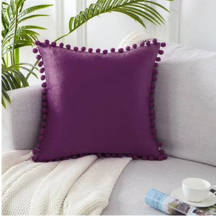 Ball ball lace pillow velvet solid color sofa short plush ball cushion cover