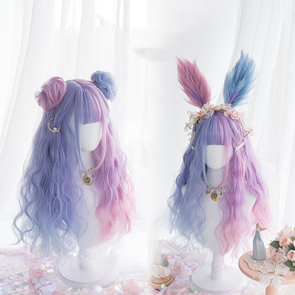 Harajuku Soft Girl Lolita-pruik Bonbonkleur Lolita Lang Krulhare