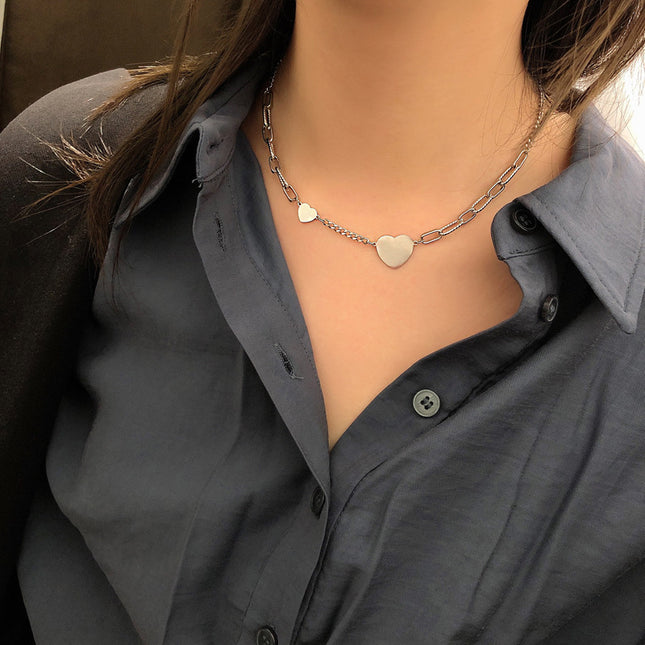Simple Love Heart Necklace Asymmetric Clavicle Chain