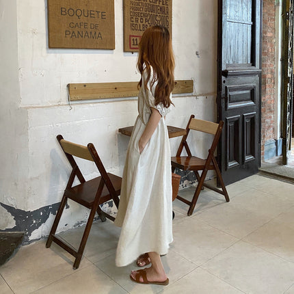High Waist Contrast Color Top Line Design Square Neck Slim Slim Short-Sleeved Dress