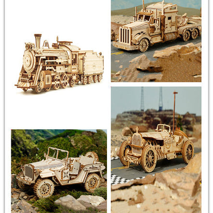 3D Wooden Puzzle Train Model DIY Wooden Train Toy Mechanical Train Model Kit Assembly Model Home Decoration Crafts
