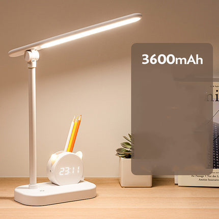 LED Eye Protection Desk Lamp Pen Holder With Clock USB Charging Bedroom Bedside Lamp