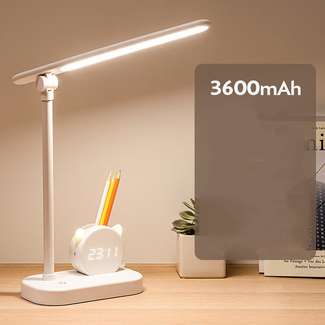 LED Eye Protection Desk Lamp Pen Holder With Clock USB Charging Bedroom Bedside Lamp