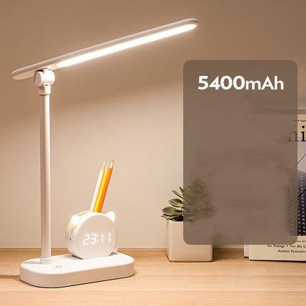 LED Eye Protection Desk Lamp Pen Holder With Clock USB Charging Bedroom Bedside Lamp