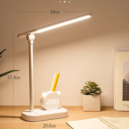 LED Eye Protection Desk Lamp Pen Holder With Clock USB Charging Bedroom Bedside Lamp