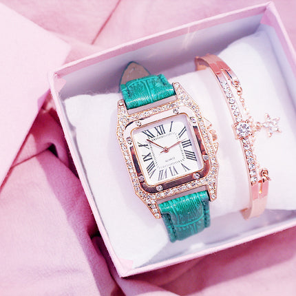 Elegante Vierkantige Horlosie met Bandjie en Kwarts-uurwerk