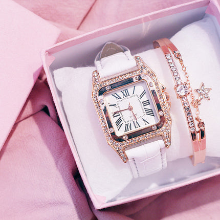 Elegante Vierkantige Horlosie met Bandjie en Kwarts-uurwerk