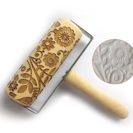 Push-Style Christmas Embossing Rolling Pin Printed Cookie Dough Stick Fondant Tool Baking Noodle Cake Dough Engraved Roller Q40