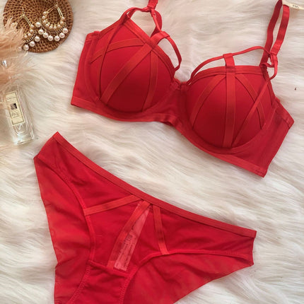 Lace-up Underwear Women Gather Plus Size Bra Set