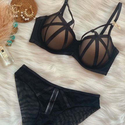 Lace-up Underwear Women Gather Plus Size Bra Set
