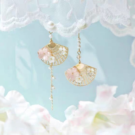 Vintage Chinese Fan Asymmetric Earrings