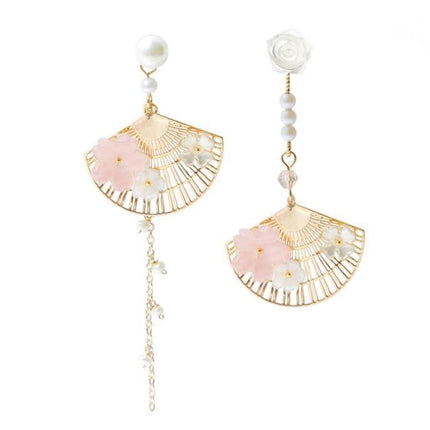 Vintage Chinese Fan Asymmetric Earrings