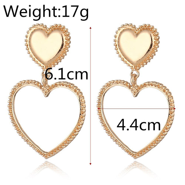 Metal-Sized Heart-Shaped Earrings With Exaggerated Studs Hollow Out Heart Shape