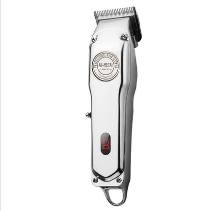 Retro Volmetaal Liggaam Elektriese Haarknipper, Haarsalon Mans se Spesiale Graveer Stoot Wit Geskeerde Haarknipper