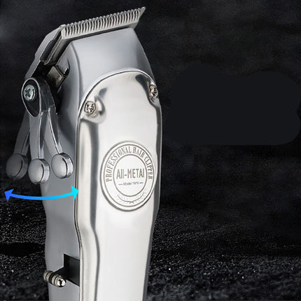 Retro Volmetaal Liggaam Elektriese Haarknipper, Haarsalon Mans se Spesiale Graveer Stoot Wit Geskeerde Haarknipper