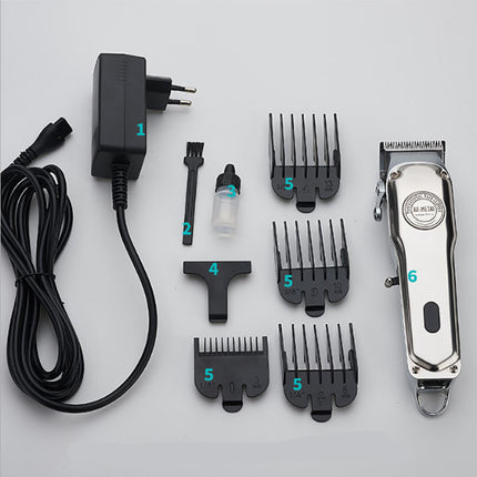 Retro Volmetaal Liggaam Elektriese Haarknipper, Haarsalon Mans se Spesiale Graveer Stoot Wit Geskeerde Haarknipper