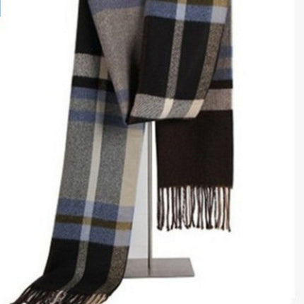 Men'S Wool Scarf Short Winter Warm Thin Neck Scarf Plaid Elderly Middle Aged Youth Leisure