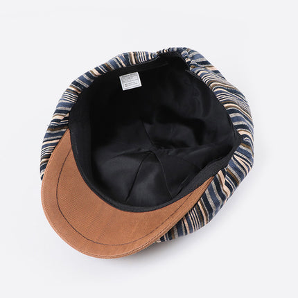 Striped Octagonal Hat Women New Newsboy Hat