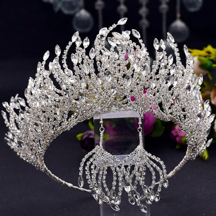 Silwer Hoofbedekking Skoonheid Luukse Rhinestones Kroon Kreatiewe Trou Haar Kroon