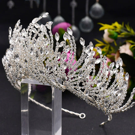 Silwer Hoofbedekking Skoonheid Luukse Rhinestones Kroon Kreatiewe Trou Haar Kroon
