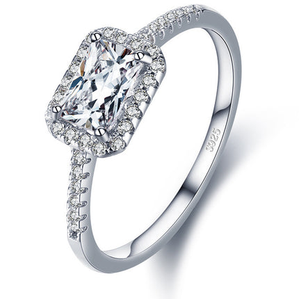 Silwer, Europa En Amerika Lig Luukse Party Mode Hand Dekorasie Reghoekige Inleg Zircon Ring Vroue Amazon Warm Verkoop Toebehore