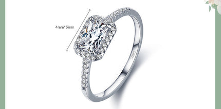 Silwer, Europa En Amerika Lig Luukse Party Mode Hand Dekorasie Reghoekige Inleg Zircon Ring Vroue Amazon Warm Verkoop Toebehore