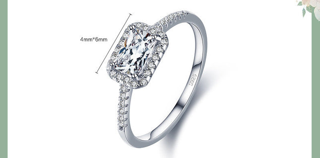 Silwer, Europa En Amerika Lig Luukse Party Mode Hand Dekorasie Reghoekige Inleg Zircon Ring Vroue Amazon Warm Verkoop Toebehore