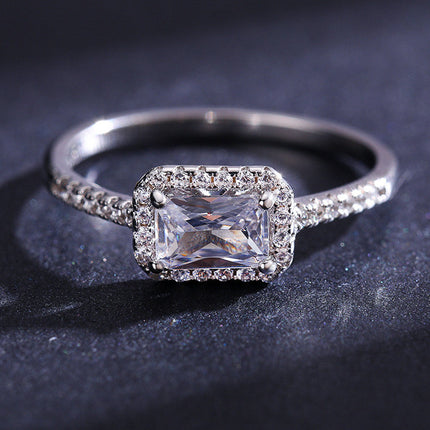 Silwer, Europa En Amerika Lig Luukse Party Mode Hand Dekorasie Reghoekige Inleg Zircon Ring Vroue Amazon Warm Verkoop Toebehore