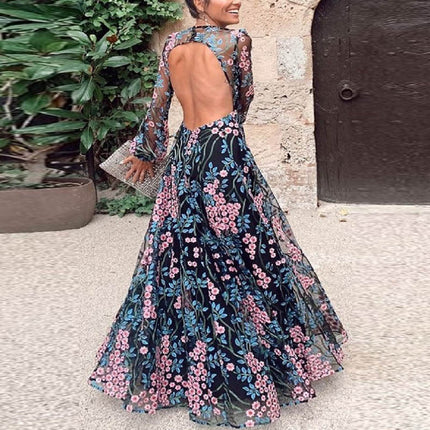 European And American New Foreign Trade Women'S Wish Amazon Sexy Backless Slim Fashion Printed Mid-Waist Dress