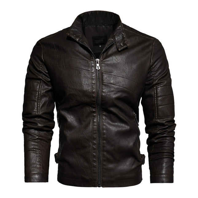Middle-Aged And Elderly Fall Winter Men'S Leather Pu Jacket Jacket Slim Business Casual Men'S