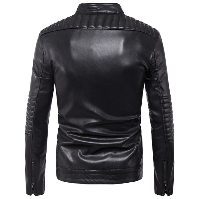Men's Motorcycle Zipper Leather Jacket Handsome Leather Jacket
