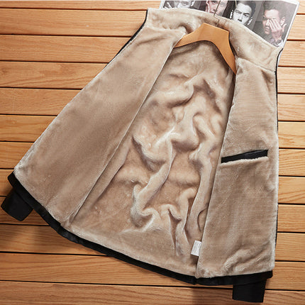 Men Plus Plush Plus Thick Leather Jacket Youth Leisure Large Size