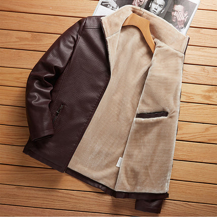 Men Plus Plush Plus Thick Leather Jacket Youth Leisure Large Size