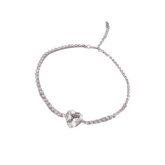 Glitter Necklace European And American Exaggerated Glitter Diamond Big Love Necklace