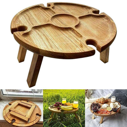 Wooden Outdoor Folding Picnic-table With Glass Holder 2 In 1 Wine Glass Rack Outdoor Wine Table Wooden Table Easy To Carry Wine