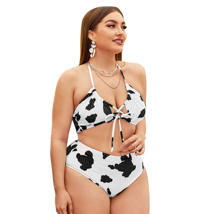 Ladies Bikini Swimsuit Split Fat Woman Sexy Black Dot Swimsuit