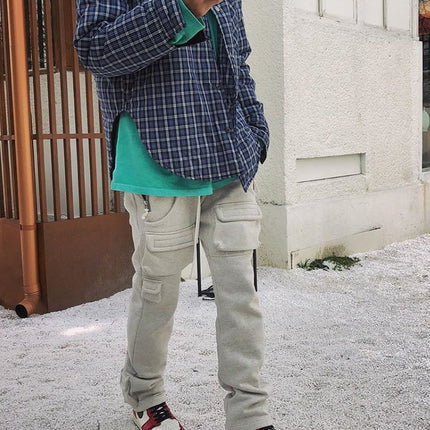 Men's Summer Casual Loose Multi-pocket Gray Boys' Sweatpants