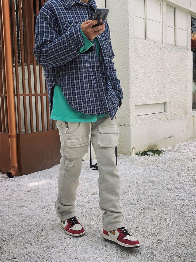 Men's Summer Casual Loose Multi-pocket Gray Boys' Sweatpants