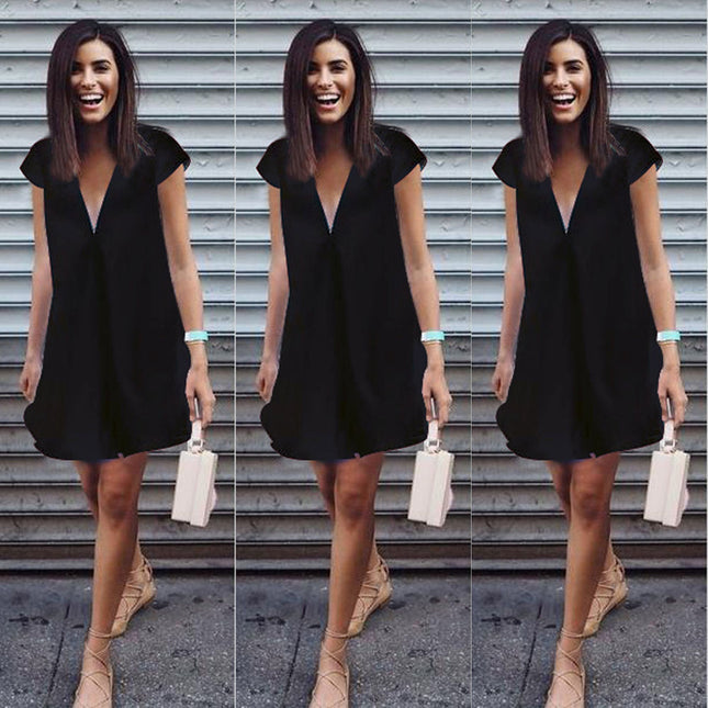 Women's Solid Color V-neck Plus Size Dress